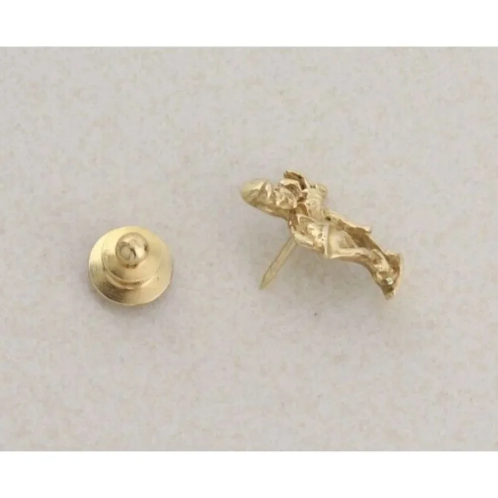 Mens 14k Yellow Gold Golf Tie Tack Lapel Pin Man Golf Bag